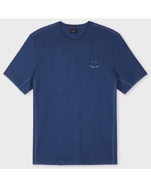 Paul Smith Blanket-Stitch 'Happy' T-Shirt - Blue