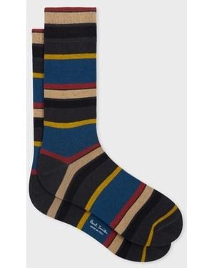Paul Smith Cotton-Blend Block Stripe Socks - Blue