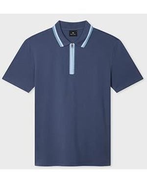 Paul Smith Contrast Tipping Zip Polo Shirt - Blue