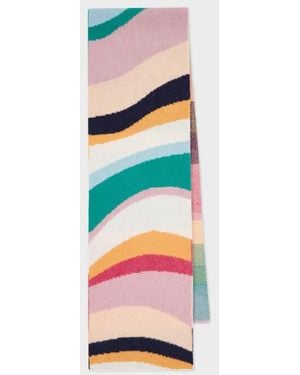 Paul Smith Pastel 'Swirl' Jacquard Lambswool Scarf - White