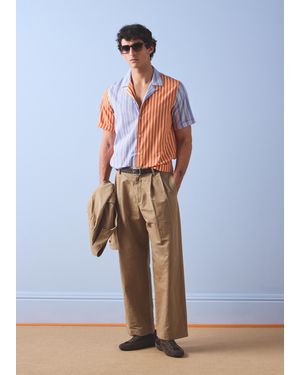 Paul Smith Taupe Cotton-Linen Double Pleat Pants - Blue