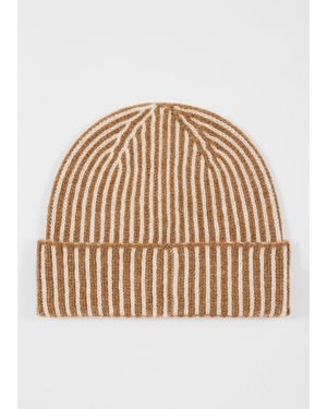 Paul Smith Tan Lambswool Ribbed Beanie - Natural