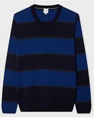 Paul Smith Cobalt Merino Wool Stripe Crew Neck - Blue