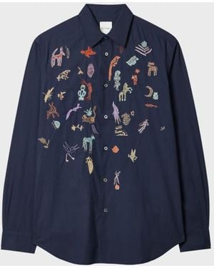 Paul Smith Embroidered 'Little Beasts' Shirt - Blue