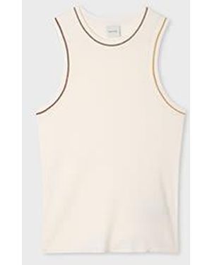 Paul Smith Ecru Wool-Silk Knitted Vest With Contrast Stitching - Natural
