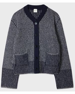 Paul Smith Wool-Blend Ribbed Knit Cardigan - Blue