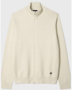 Paul Smith Cream Textured-Cotton Zip Cardigan - Natural