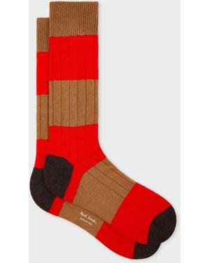 Paul Smith Cashmere-Blend Stripe Ribbed Socks - Red