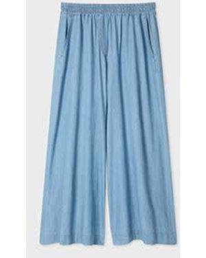 Paul Smith Chambray Wide-Leg Cropped Pants - Blue