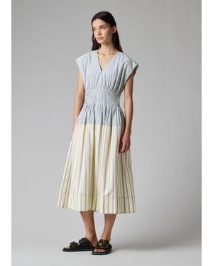 Paul Smith Contrast Stripe Shirred Midi Dress - Gray