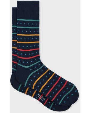 Paul Smith Cotton-Blend Polka Dot Stripe Socks - Blue