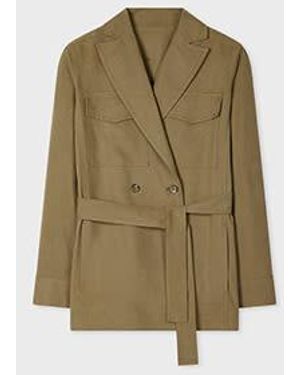 Paul Smith Khaki Oversized Double-Breasted Belted Jacket - Green