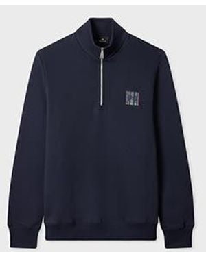 Paul Smith 'Stitch Stripe' Zip Funnel Neck Sweatshirt - Blue