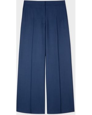 Paul Smith Navy Wool-hopsack Wide Leg Pants - Blue