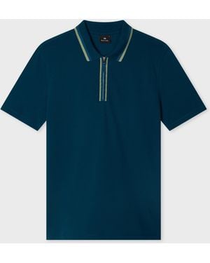 Paul Smith Contrast Tipping Zip Polo Shirt - Blue