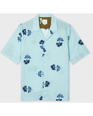 Paul Smith Light Cotton-Lyocell 'Tri Flower' Short-Sleeve Shirt - Blue