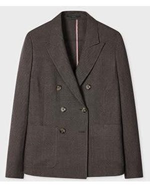 Paul Smith Wool Houndstooth Double Breasted Blazer - Black