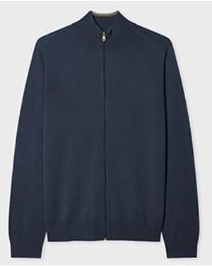 Paul Smith Steel Washable Wool Zip Cardigan - Blue