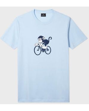 Paul Smith Slim-Fit Sky 'Cycling Monkey' Print T-Shirt - Blue