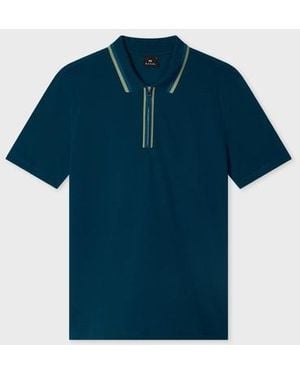 Paul Smith Deep Contrast Tipping Zip Polo Shirt - Blue