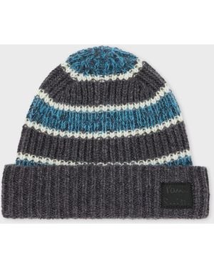 Paul Smith Mohair-Blend Contrast Stripe Beanie - Blue