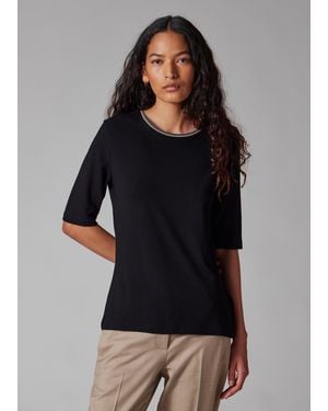 Paul Smith Viscose Top With 'Signature Stripe' Trim - Black