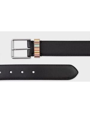Paul Smith Leather Belt With 'Signature Stripe' Keeper - White