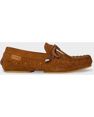 Paul Smith Tan 'Sonna' Perforated Floral Suede Moccasins - Brown