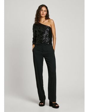 Pepe Jeans Hose Strass Straight Fit - Schwarz