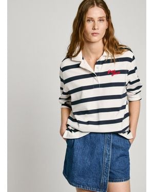Pepe Jeans Pullover Gestreift Hemdkragen - Mehrfarbig