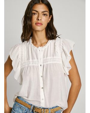 Pepe Jeans Bluse Kurzarm Rüschen - Weiß