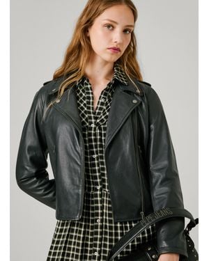Pepe Jeans Bikerjacke Leder - Schwarz