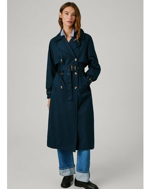 Pepe Jeans Trenchcoat Lang Wasserdicht - Blau