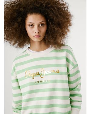 Pepe Jeans Pullover Gestreift Rundausschnitt - Grün