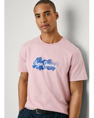 Pepe Jeans T-Shirt Logodruck Regular Fit - Pink