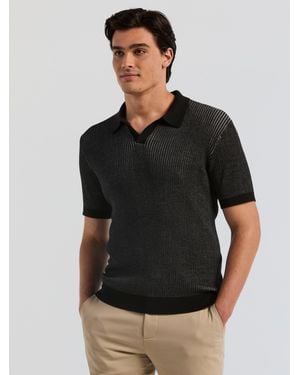 Perry Ellis Plaited Rib Open Sweater Polo - Black
