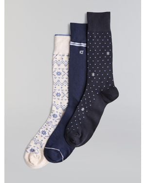 Perry Ellis 3-Pack Fair Isle Polka Dot Flat Knit Socks - Blue