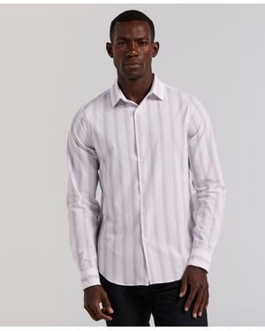 Perry Ellis Ombre Stripe Long Sleeve Slim Fit Shirt - White