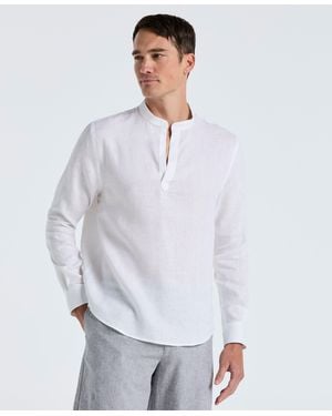 Perry Ellis Solid Linen Popover Shirt - White