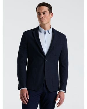 Perry Ellis Slim Fit Textured Plaid Sportcoat - Blue