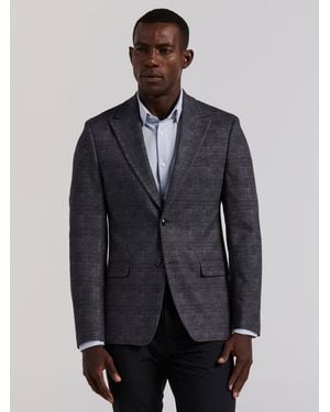 Perry Ellis Plaid Knit Skinny Fit Sport Coat - Blue