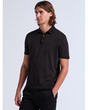 Perry Ellis Tonal Geometric Jacquard Sweater Polo - Black