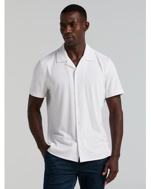 Perry Ellis Ribbed Camp Collar Knit Shirt - White