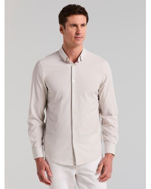 Perry Ellis Total Stretch Slim Fit Stripe Dot Shirt - Natural