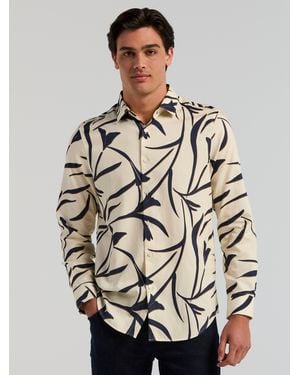 Perry Ellis Abstract Floral Long Sleeve Herringbone Shirt - Gray