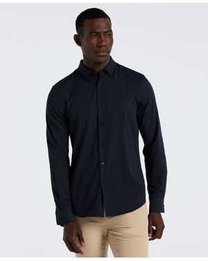 Perry Ellis Slim Fit Ribbed Solid Total Stretch Shirt - Blue