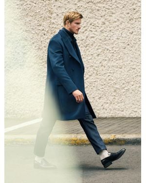 Perry Ellis Textured Wool Double-Breasted Overcoat - Blue