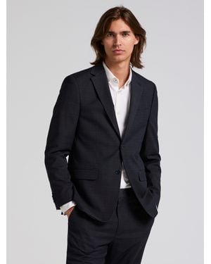 Perry Ellis Skinny Fit Tonal Plaid Suit Jacket - Blue