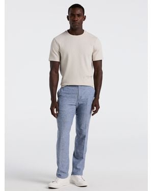 Perry Ellis Slim Fit Flat Front Linen Blend Chino Pants - Blue