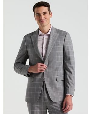 Perry Ellis Slim Fit Windowpane Pattern Suit Jacket - Gray